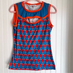 Misslook Medium Top Geometric Orange & Blue Keyhole Stars Mod Retro Indie Style